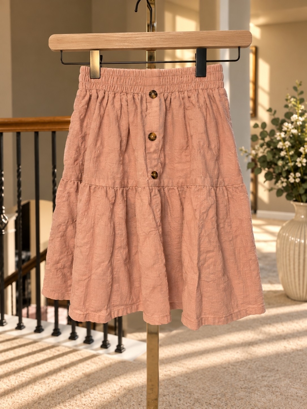 SHEIN Dusty Pink Tiered Button-Front Girl's Skirt